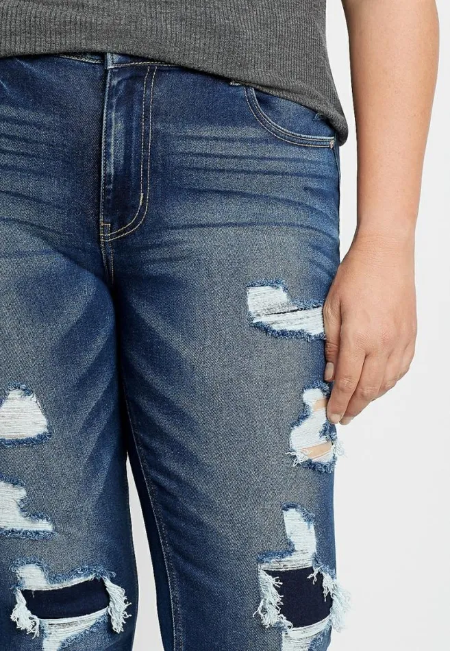 Women Plus Size Kancan High Rise Dark Backed Destructed Skinny Jean Maurices Plus Jeans