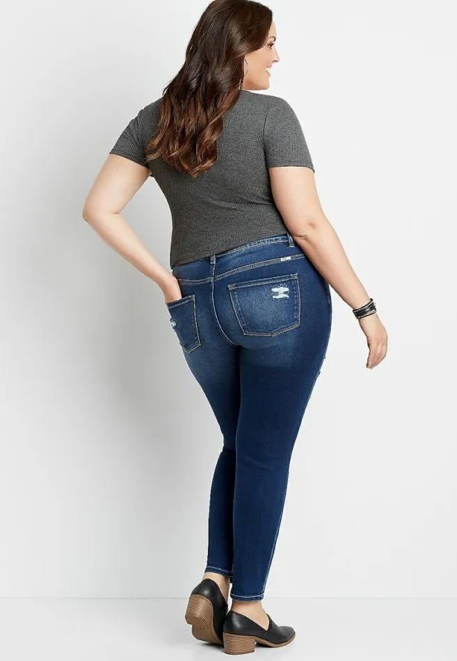 Women Plus Size Kancan High Rise Dark Backed Destructed Skinny Jean Maurices Plus Jeans