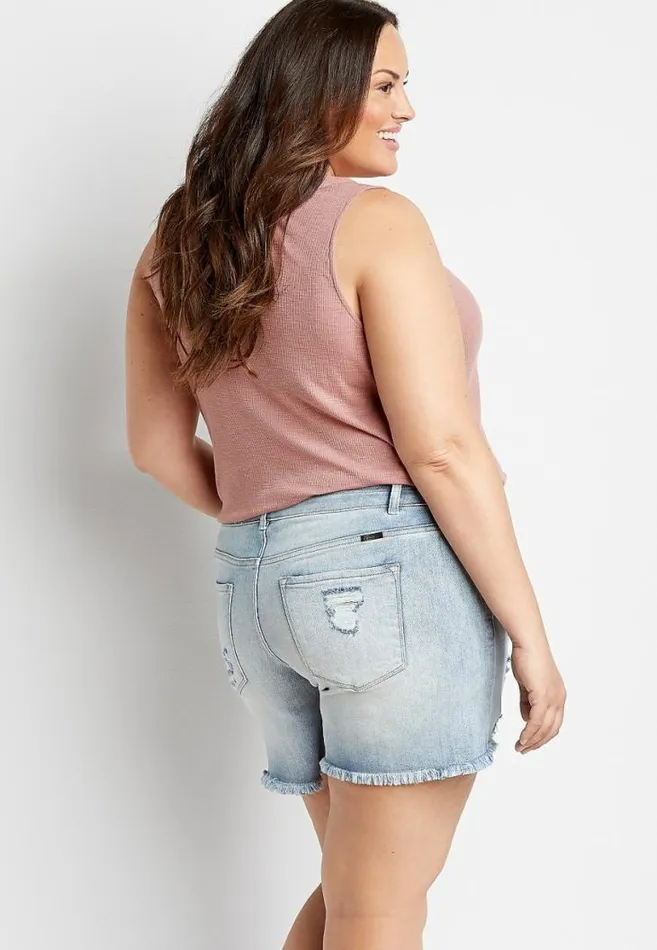 Women Plus Size Kancan High Rise Medium Wash Ripped 6In Short Maurices Plus Bottoms
