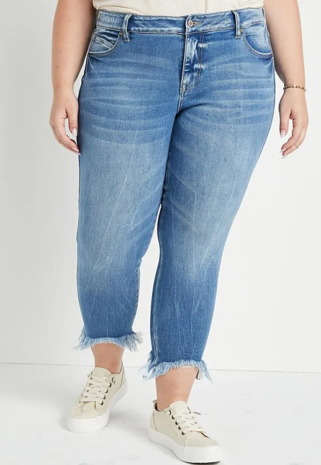 Women Plus Size Kancan Skinny Mid Rise Ripped Hem Jean Maurices Plus Jeans