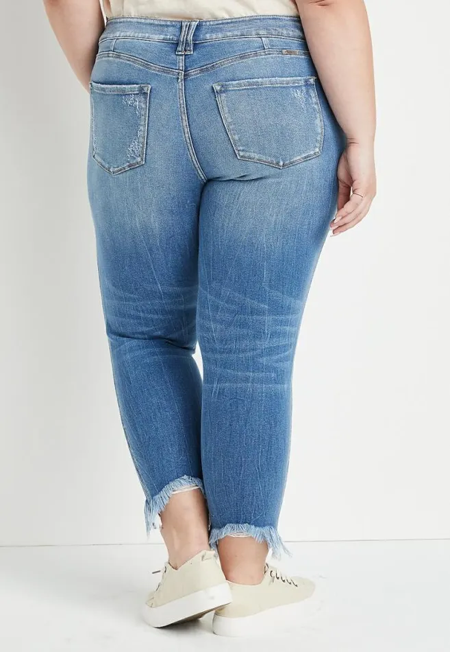 Women Plus Size Kancan Skinny Mid Rise Ripped Hem Jean Maurices Plus Jeans