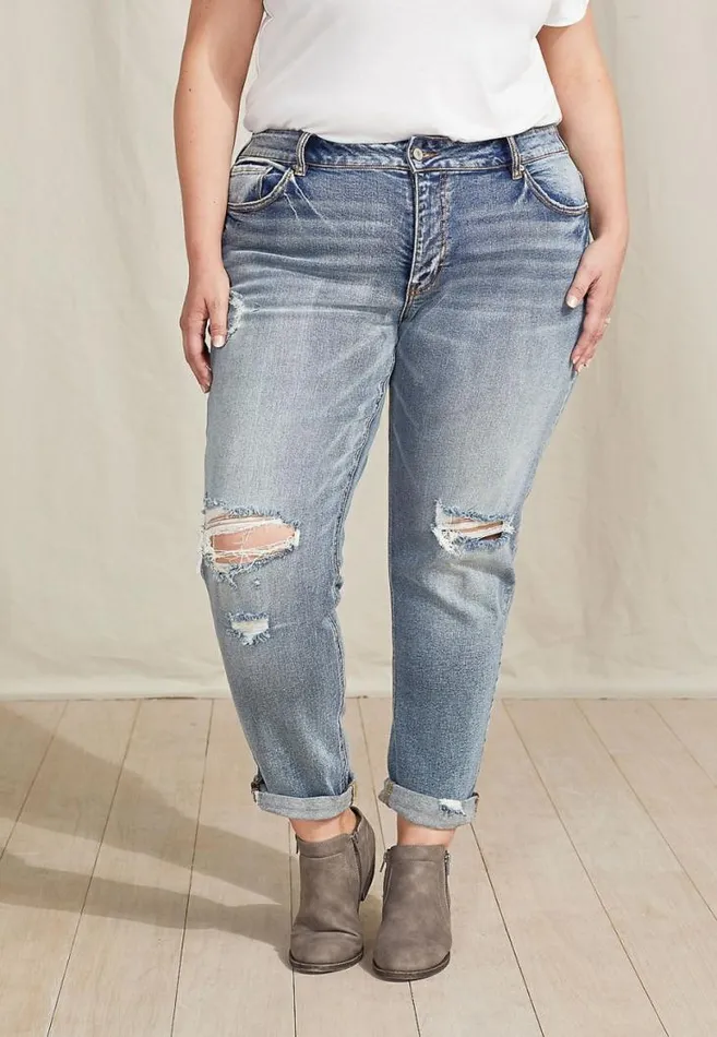 Women Plus Size Kancan Vintage Medium Tint Boyfriend Jean Maurices Plus Jeans
