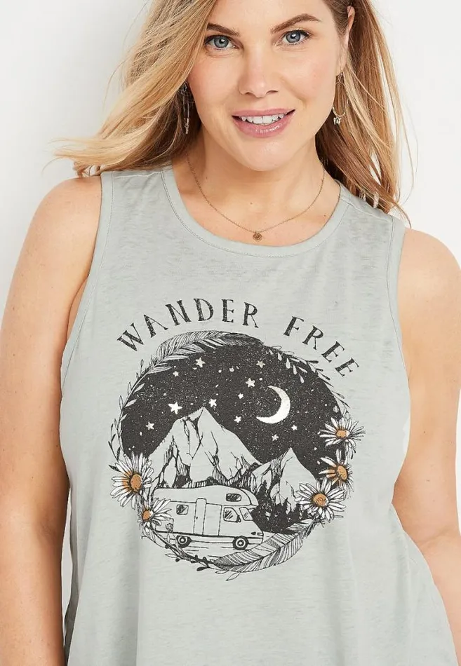 Women Plus Size Light Green Wander Free Graphic Tank Top Maurices Plus Tops