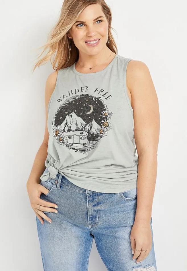 Women Plus Size Light Green Wander Free Graphic Tank Top Maurices Plus Tops