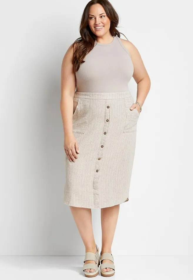 Women Plus Size Linen Button Front Midi Skirt Maurices Plus Bottoms