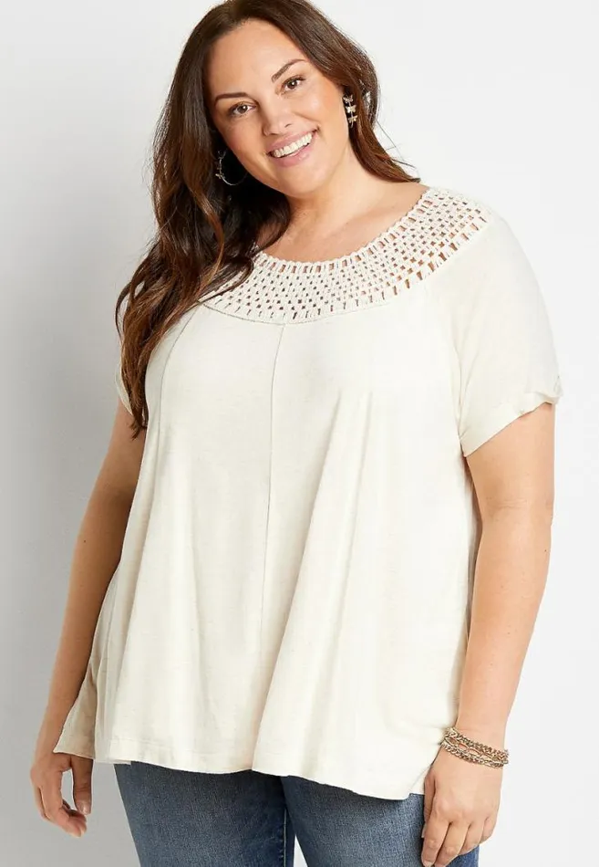 Women Plus Size Macrame Neck Top Maurices Plus Tops