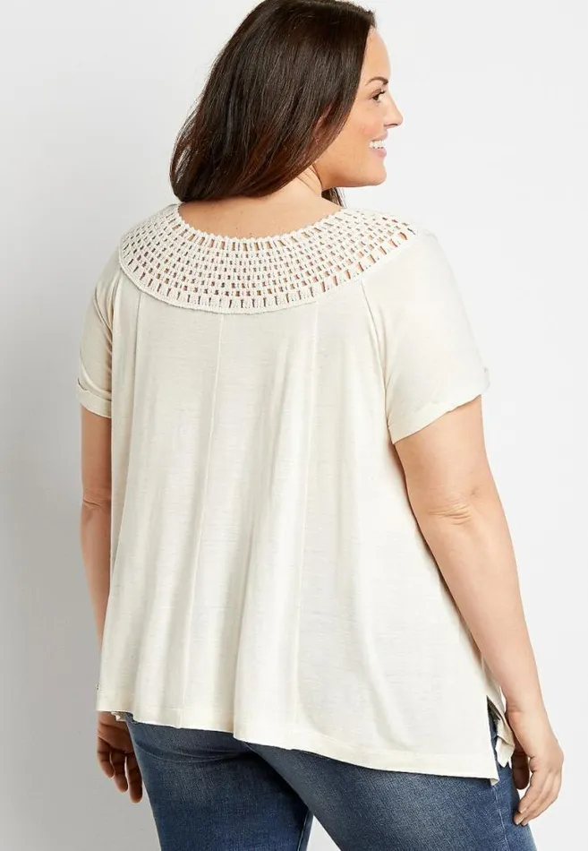 Women Plus Size Macrame Neck Top Maurices Plus Tops
