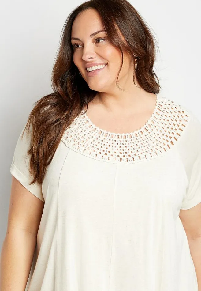 Women Plus Size Macrame Neck Top Maurices Plus Tops