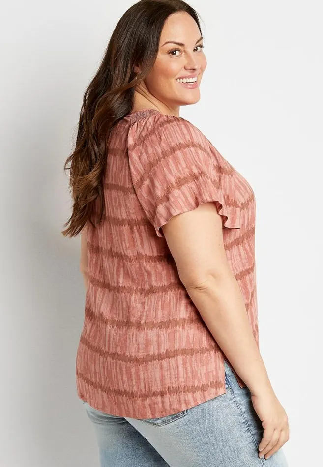 Women Plus Size Mauve Tie Dye Flutter Sleeve Button Front Top Maurices Plus Tops