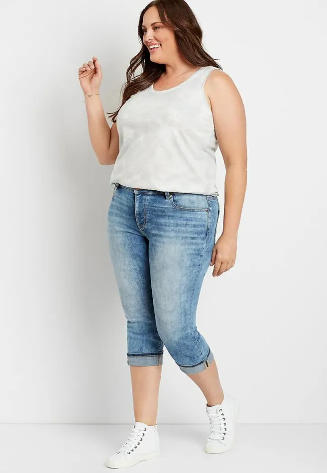 Women Plus Size Medium Wash Marble Capri Maurices Plus Bottoms