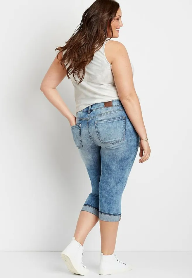 Women Plus Size Medium Wash Marble Capri Maurices Plus Bottoms