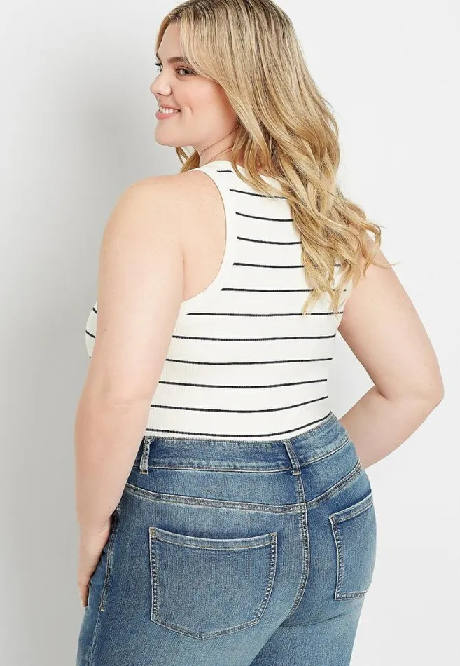 Women Plus Size Navy Stripe High Neck Fitted Ribbed Tank Top Maurices Plus Tops