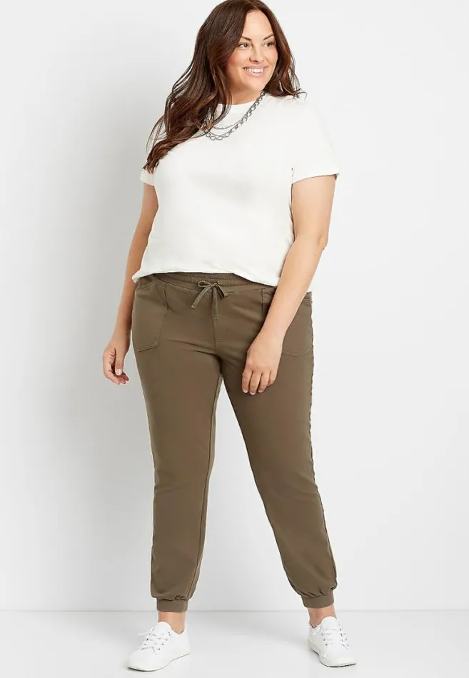 Women Plus Size Olive Knit Twill Jogger Pant Maurices Plus Bottoms