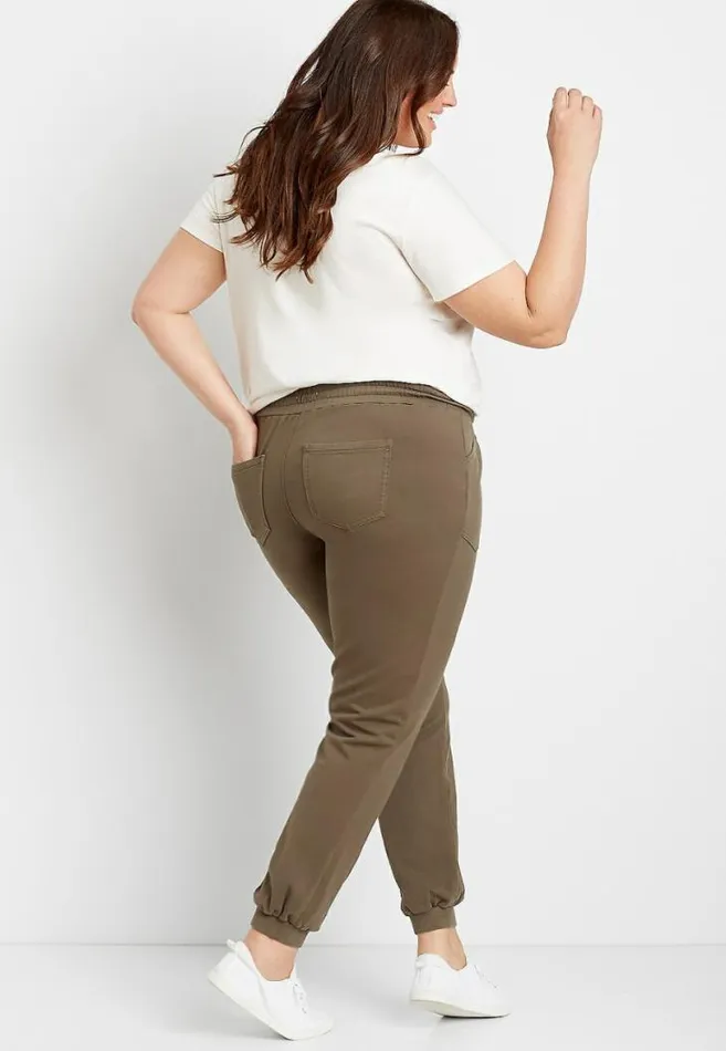 Women Plus Size Olive Knit Twill Jogger Pant Maurices Plus Bottoms