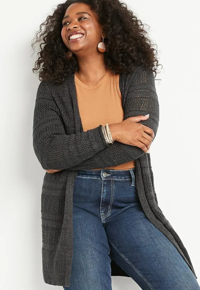 Women Plus Size Open Stitch Duster Cardigan Maurices Plus Tops