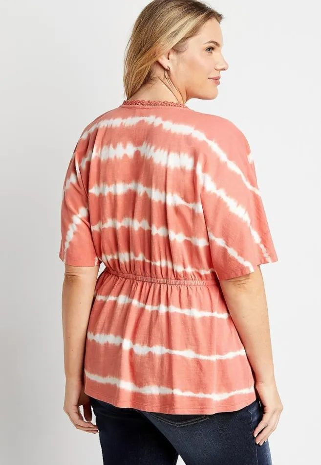 Women Plus Size Orange Tie Dye Wrap Short Sleeve Top Maurices Plus Tops