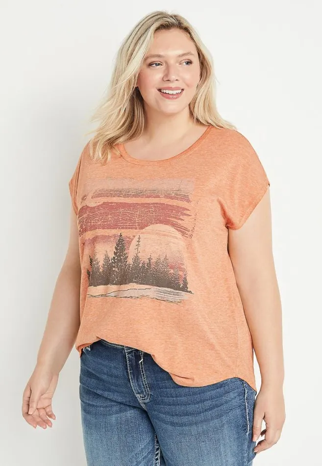 Women Plus Size Outdoor Scenery Graphic Tee Maurices Plus Tops