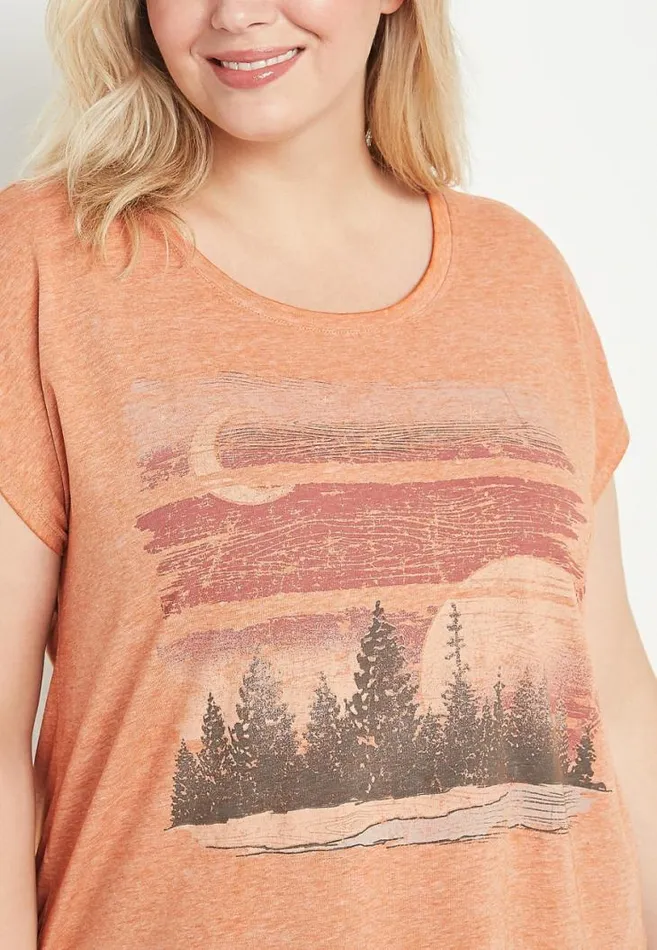 Women Plus Size Outdoor Scenery Graphic Tee Maurices Plus Tops
