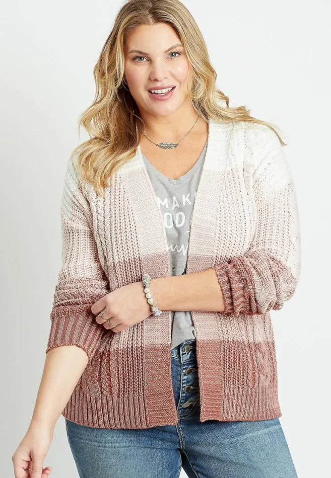 Women Plus Size Pink Colorblock Cable Knit Open Front Cardigan Maurices Plus Tops Women Plus Size Pink Colorblock Cable Knit Open Front Cardigan Maurices Plus Tops