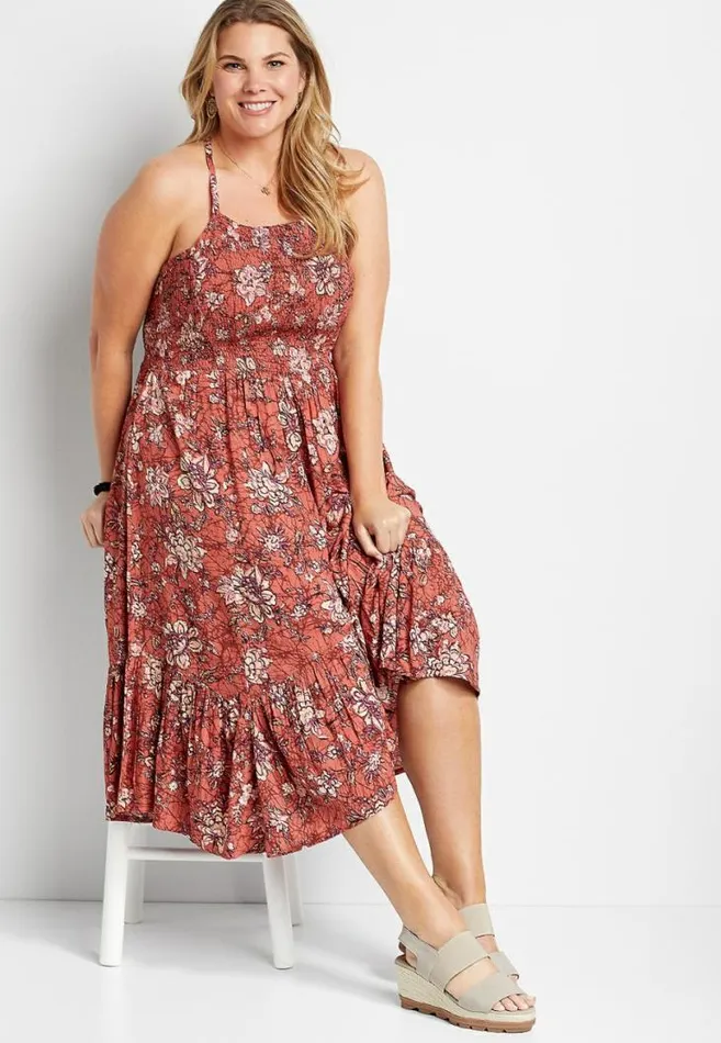 Women Plus Size Pink Floral Smocked Top Midi Dress Maurices Plus Dresses and Jumpsuits Women Plus Size Pink Floral Smocked Top Midi Dress Maurices Plus Dresses and Jumpsuits