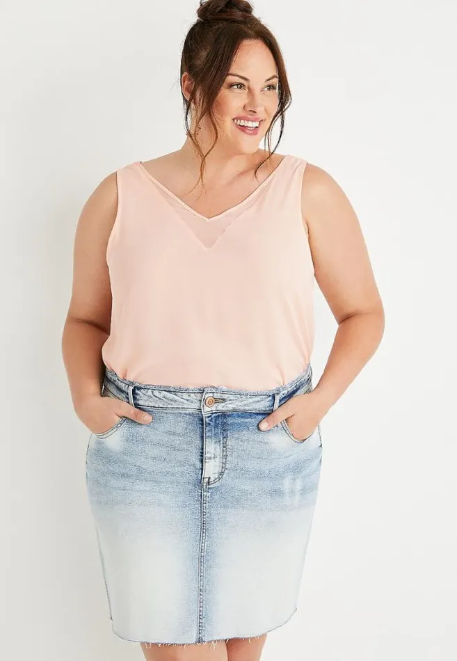 Women Plus Size Pink Sheer Inset V Neck Tank Top Maurices Plus Tops
