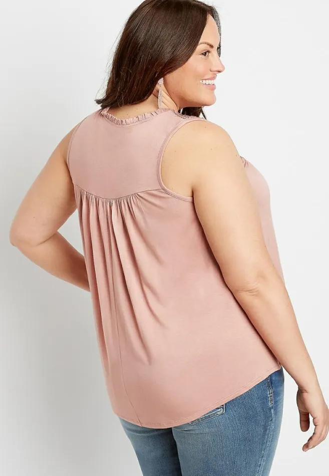 Women Plus Size Pink Smocked Tie Tank Top Maurices Plus Tops