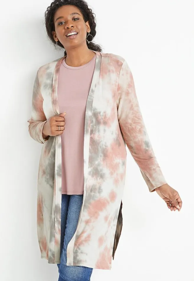Women Plus Size Pink Tie Dye Duster Cardigan Maurices Plus Tops