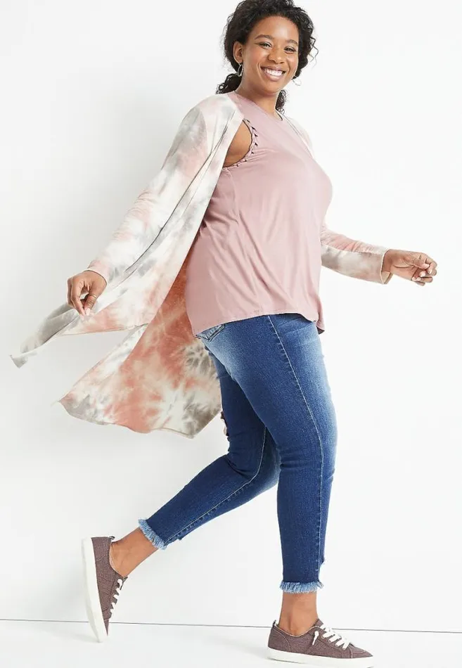Women Plus Size Pink Tie Dye Duster Cardigan Maurices Plus Tops