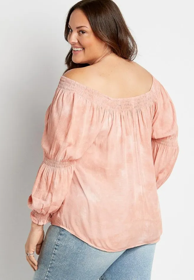 Women Plus Size Pink Tie Dye Smocked Blouse Maurices Plus Tops