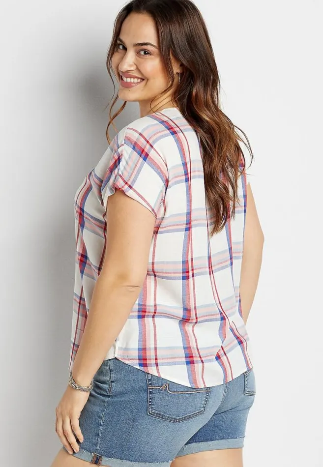 Women Plus Size Plaid Button Front Blouse Maurices Plus Tops