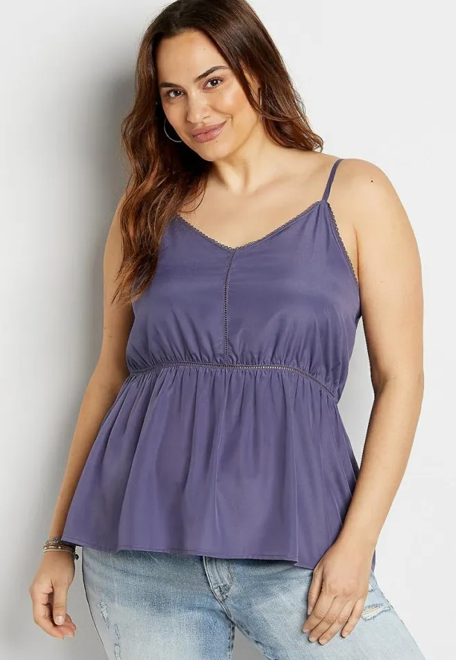 Women Plus Size Purple Crochet Trim Babydoll Tank Top Maurices Plus Tops