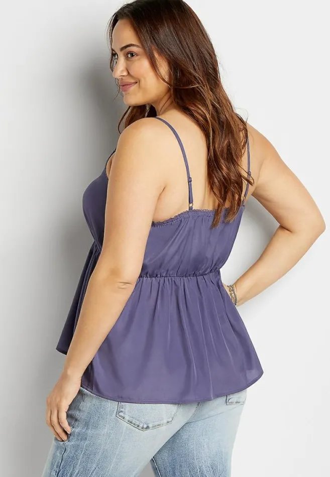 Women Plus Size Purple Crochet Trim Babydoll Tank Top Maurices Plus Tops