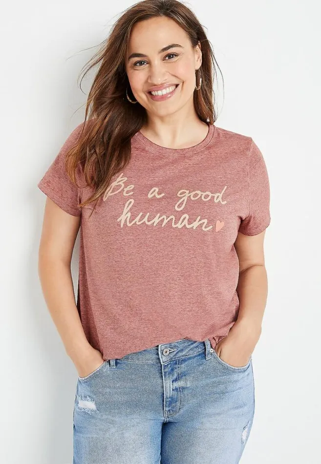 Women Plus Size Red Be A Good Human Graphic Tee Maurices Plus Tops