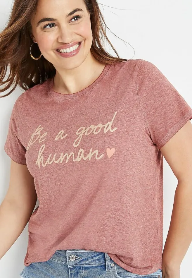 Women Plus Size Red Be A Good Human Graphic Tee Maurices Plus Tops