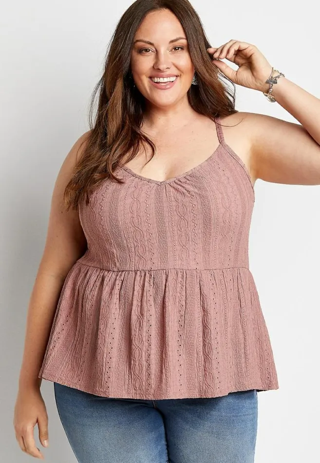 Women Plus Size Solid Embroidered Lace Up Back Tank Top Maurices Plus Tops
