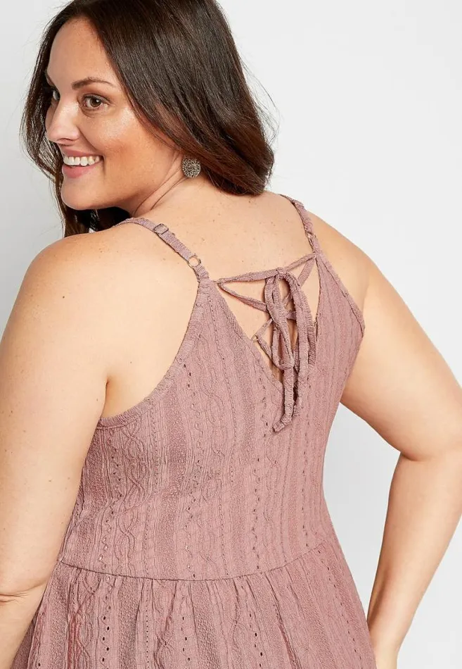 Women Plus Size Solid Embroidered Lace Up Back Tank Top Maurices Plus Tops