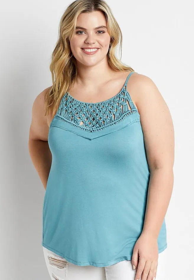 Women Plus Size Solid Macrame Tank Top Maurices Plus Tops