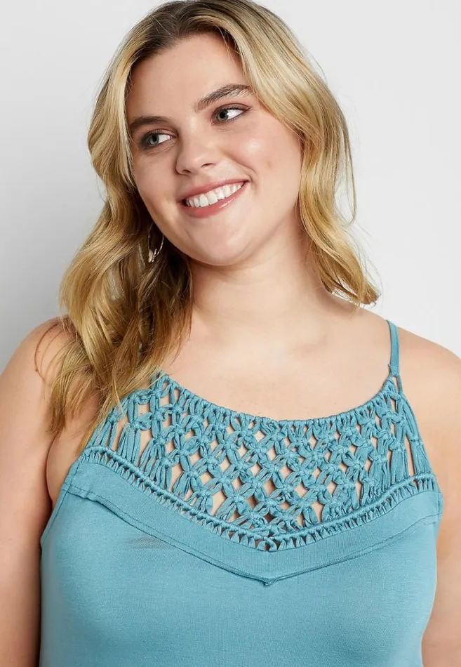 Women Plus Size Solid Macrame Tank Top Maurices Plus Tops