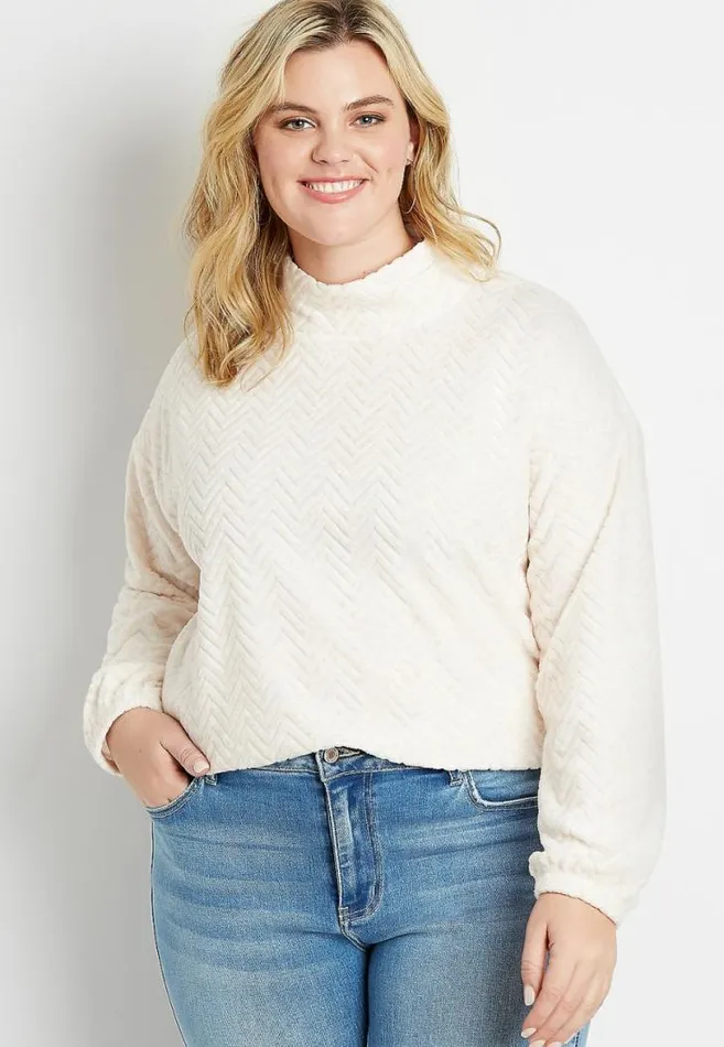 Women Plus Size Solid Mock Neck Sherpa Pullover Sweatshirt Maurices Plus Tops Women Plus Size Solid Mock Neck Sherpa Pullover Sweatshirt Maurices Plus Tops