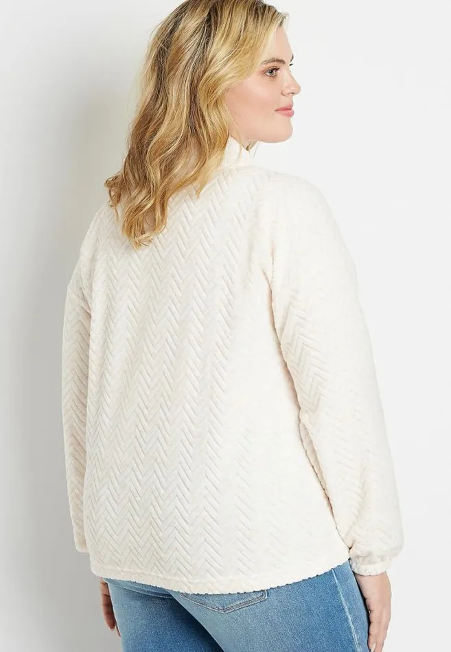 Women Plus Size Solid Mock Neck Sherpa Pullover Sweatshirt Maurices Plus Tops