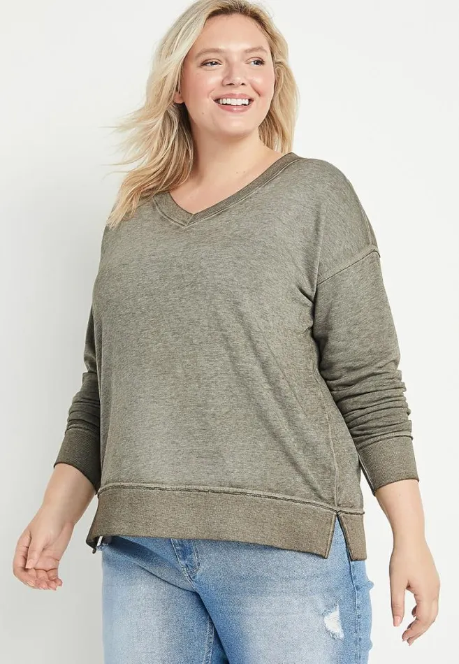 Women Plus Size Solid V Neck Sweatshirt Maurices Plus Tops