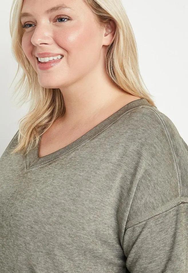Women Plus Size Solid V Neck Sweatshirt Maurices Plus Tops