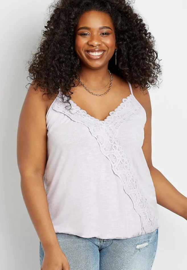 Women Plus Size Solid Wrap Knit Crochet Tank Top Maurices Plus Tops