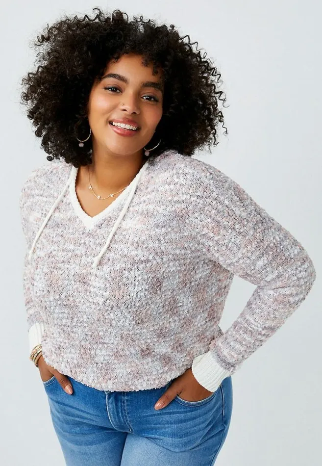 Women Plus Size Spacedye Hooded Pullover Sweater Maurices Plus Tops