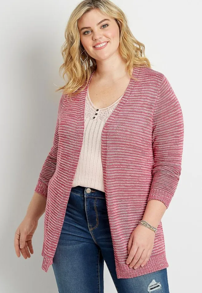 Women Plus Size Striped Washed Yarn Cardigan Maurices Plus Tops