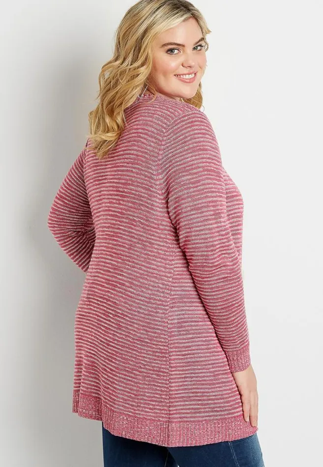 Women Plus Size Striped Washed Yarn Cardigan Maurices Plus Tops
