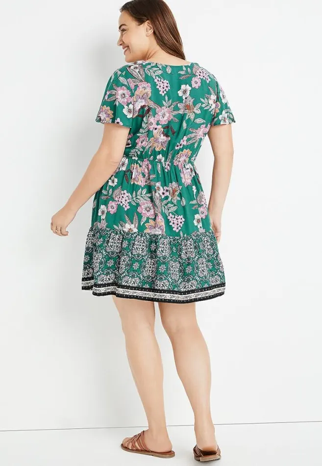 Women Plus Size Teal Floral V Neck Mini Dress Maurices Plus Dresses and Jumpsuits