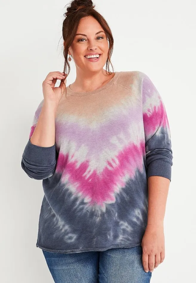 Women Plus Size Tie Dye Crew Neck Sweatshirt Maurices Plus Tops