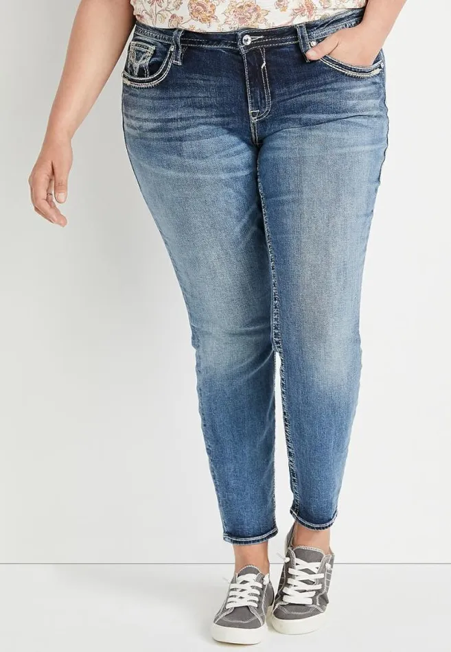 Women Plus Size Vigoss Dark Wash Embellished Pocket Skinny Jean Maurices Plus Jeans