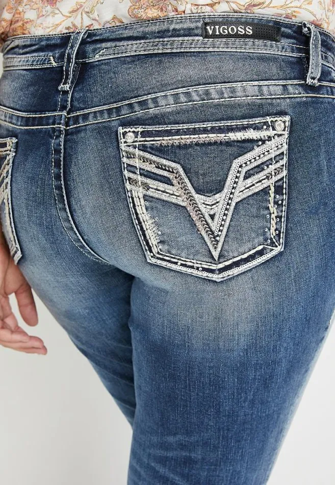 Women Plus Size Vigoss Dark Wash Embellished Pocket Skinny Jean Maurices Plus Jeans